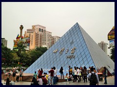 Metro station, Windows of the World Inspired by the glass pyramid at the Louvre in Paris. 